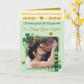 Carte 50e Anniversaire d'or photo or vert (Fleur jaune)