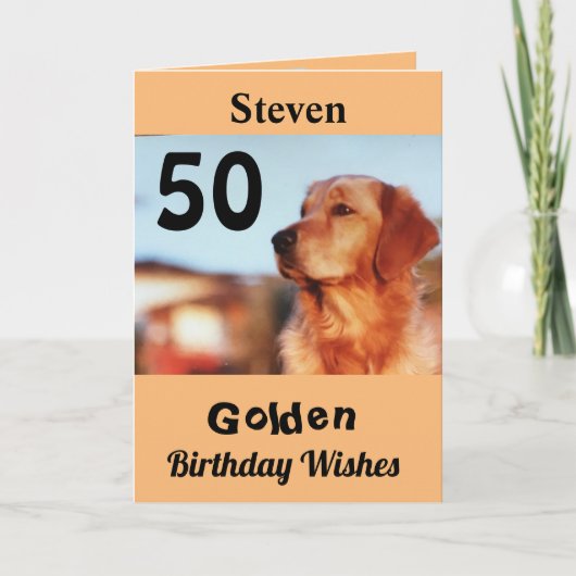 Carte 50e Anniversaire d'or souhaite un joli Retriever (Devant)
