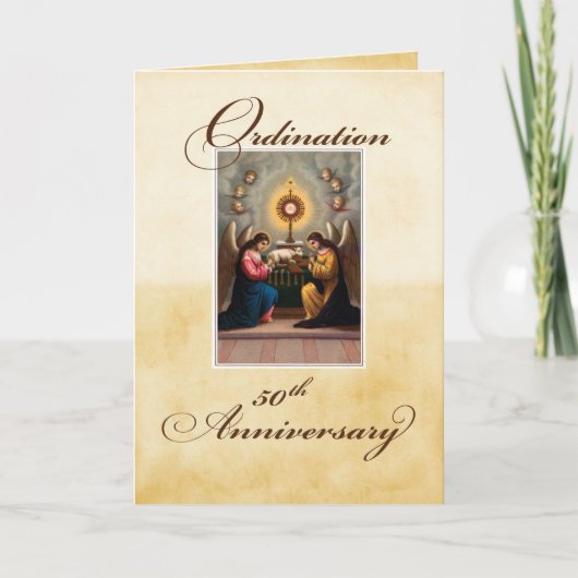 Carte 50e anniversaire d'ordination Anges à l'autel (Devant)