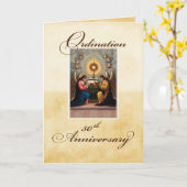 Carte 50e anniversaire d'ordination Anges à l'autel (Fleur jaune)