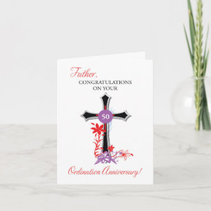 Carte 50e anniversaire d'ordination d'un prêtre Croix no