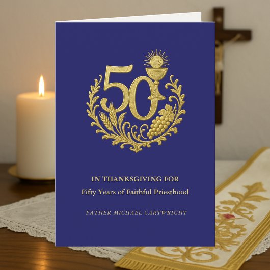 Carte 50e anniversaire d'ordination sacerdotale Or