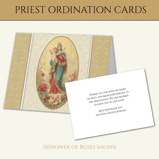 Carte 50e anniversaire d'ordination Vierge Marie bénie