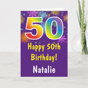 Carte 50e anniversaire du Colorful Rainbow Fireworks Pur