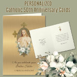 Carte 50e anniversaire du jubilé Mariage catholique Jésu<br><div class="desc">Célébrez un anniversaire Mariage spécial en couple avec cette belle image catholique traditionnelle du Sacré-Coeur de Jésus sur un arrière - plan brillant d'or. A l'intérieur, on trouve un verset d'écriture, une croix d'or avec des anneaux mariages, et l'image du Sacré-Coeur. Tout le texte et les polices peuvent être modifiés....</div>