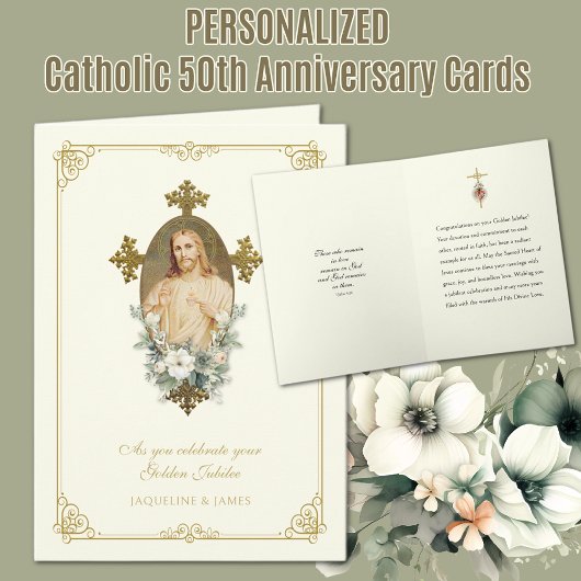 Carte 50e anniversaire du jubilé Mariage catholique Jésu