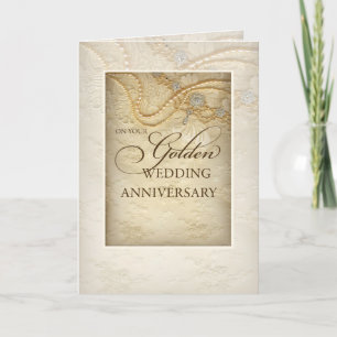 Carte 50e anniversaire du Mariage d'or, Perles et dentel