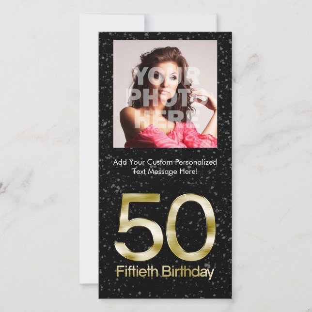 Carte 50e anniversaire, Elegant Black Gold Glam (Devant)