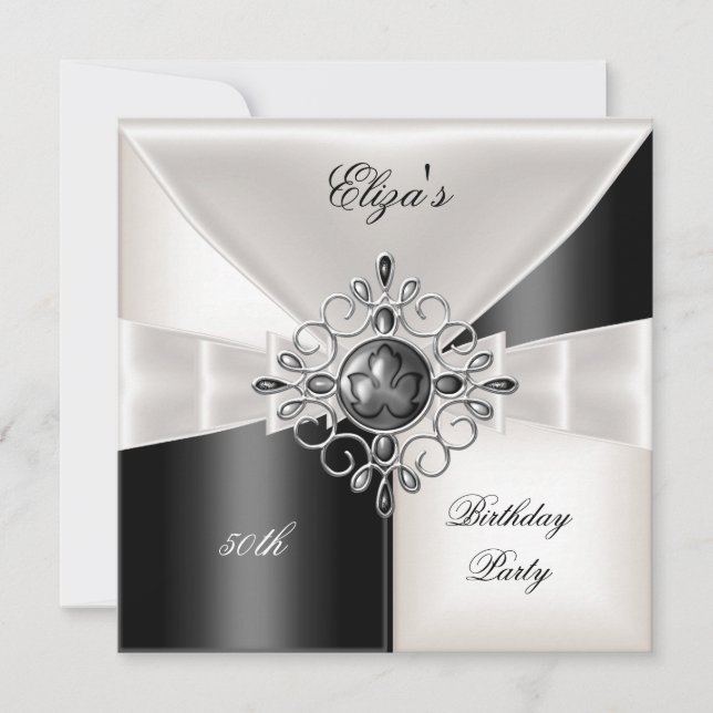 Carte 50e anniversaire Elegant Black White Check Jewel (Devant)