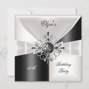 Carte 50e anniversaire Elegant Black White Check Jewel