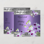 Carte 50e anniversaire élégant gris argenté floral lilas (Devant / Derrière)