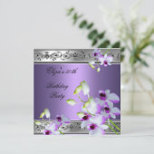 Carte 50e anniversaire élégant gris argenté floral lilas (Debout devant)