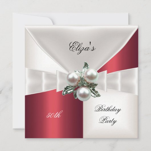 Carte 50e anniversaire élégant rouge blanc à carreaux Je (Devant)