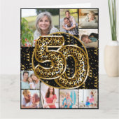 Carte 50e anniversaire Empreinte de léopard Ballons d'or (Devant)