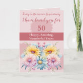 Carte 50e Anniversaire femme gerbera floral rose (Devant)