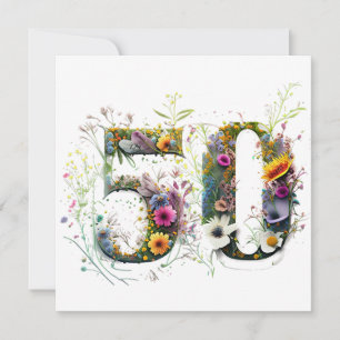 Carte 50e anniversaire Fleur sauvage décoratif Texte
