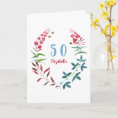 Carte 50e anniversaire Floral Aquarelle Rouge Bleu fleur (Fleur jaune)