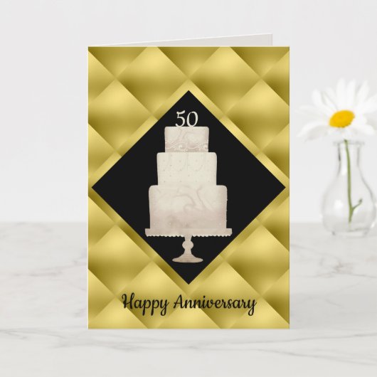 Carte 50e anniversaire Gold 3Tier Cake Greeting Card (Petite plante)