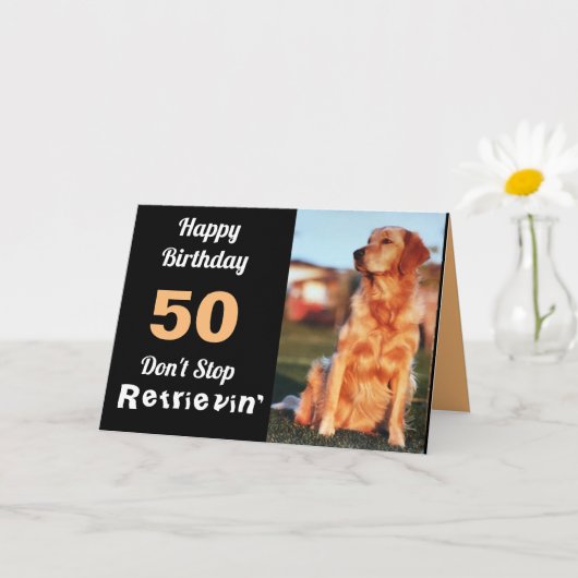 Carte 50e Anniversaire Golden Retriever mignon (Petite plante)
