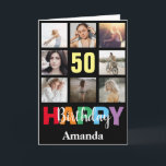 Carte 50e anniversaire heureux Collage photo moderne Noi<br><div class="desc">50th Happy Birthday Photo Collage Carte Noire moderne avec nom personnalisé. Pour plus de personnalisation,  cliquez sur le bouton "Customiser" et utilisez notre outil de conception pour modifier ce modèle.</div>