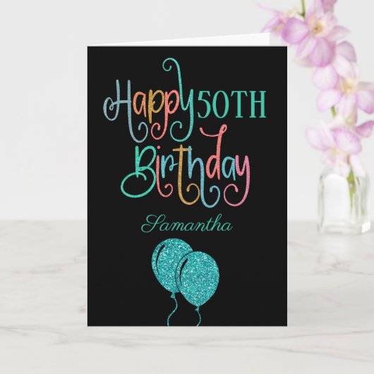 Carte 50e anniversaire heureux élégant Nom du texte colo (Orchidée)