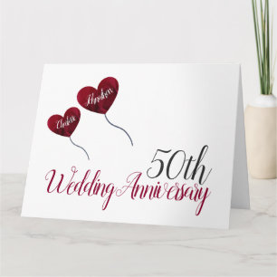 Carte 50e Anniversaire Mariage d'or grand ballon rouge