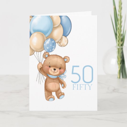 Carte 50e anniversaire mignon ballons bleu garçon petite (Devant)