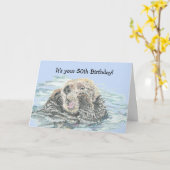 Carte 50e anniversaire mignon Otter personnalisé drôle P (Fleur jaune)