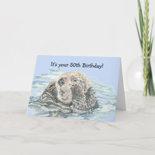 Carte 50e anniversaire mignon Otter personnalisé drôle P (Devant)