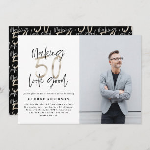 Carte 50e anniversaire noir argent élégant moderne