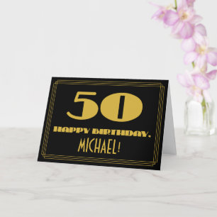 Carte 50e anniversaire : Nom + Art Déco Inspiré Look "50