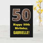 Carte 50e anniversaire : Nom, Motif Faux Wood Grain "50" (Fleur jaune)