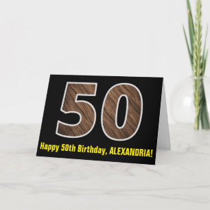 Carte 50e Anniversaire : Nom + Motif Imitation Bois "50"
