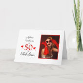 Carte 50e anniversaire Nom Photo 50 et Fabulous Red Hear (Devant)