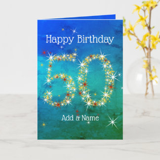 Carte 50e anniversaire - Nombres d'étoiles - Vert bleu -