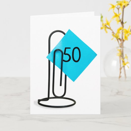 Carte 50e Anniversaire Note sur un clip papier (Fleur jaune)