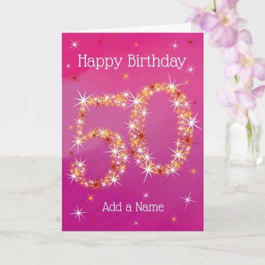 Carte 50e anniversaire - Numéro d'étoile - rose - âge 50 (Orchidée)