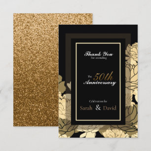 Carte 50e anniversaire or, jaune & bronze rose merci