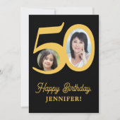 Carte 50e anniversaire or noir photo personnalisée (Devant)