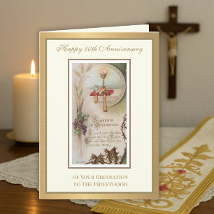 Carte 50e anniversaire Ordination Chalice Elégant