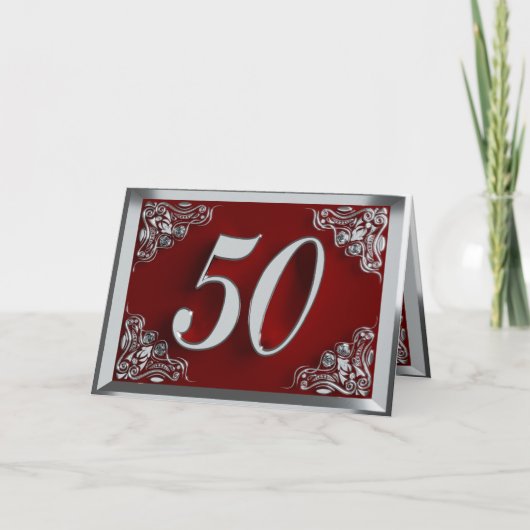 Carte 50e anniversaire ou anniversaire Regal Argent et R (Devant)