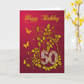 Carte 50e anniversaire papillons dorés (Fleur jaune)