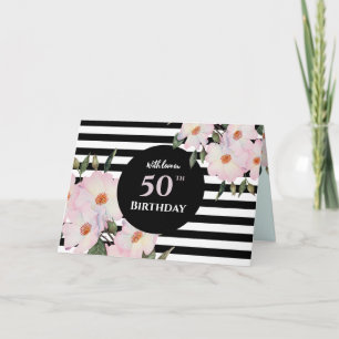 Carte 50e anniversaire personnalisé Aquarelle Rose rayur