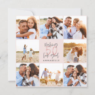 Carte 50e anniversaire rose girly parties scintillant ph