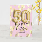 Carte 50e anniversaire Rose Gold Moderne (Fleur jaune)