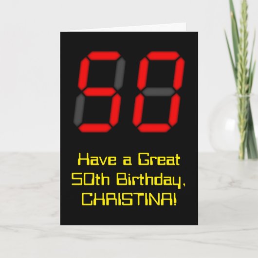 Carte 50e anniversaire : Rouge Digital Clock Style "50" (Devant)