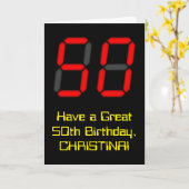 Carte 50e anniversaire : Rouge Digital Clock Style "50" (Fleur jaune)