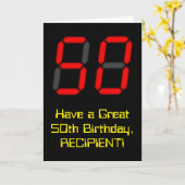 Carte 50e anniversaire : Rouge Digital Clock Style "50"  (Fleur jaune)