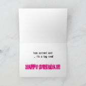 Carte 50e anniversaire, soeur, texte rose sur blanc. (Intérieur)