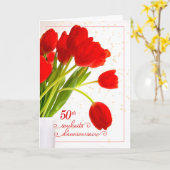 Carte 50e Anniversaire Souhaits Français Tulipes Rouges (Fleur jaune)